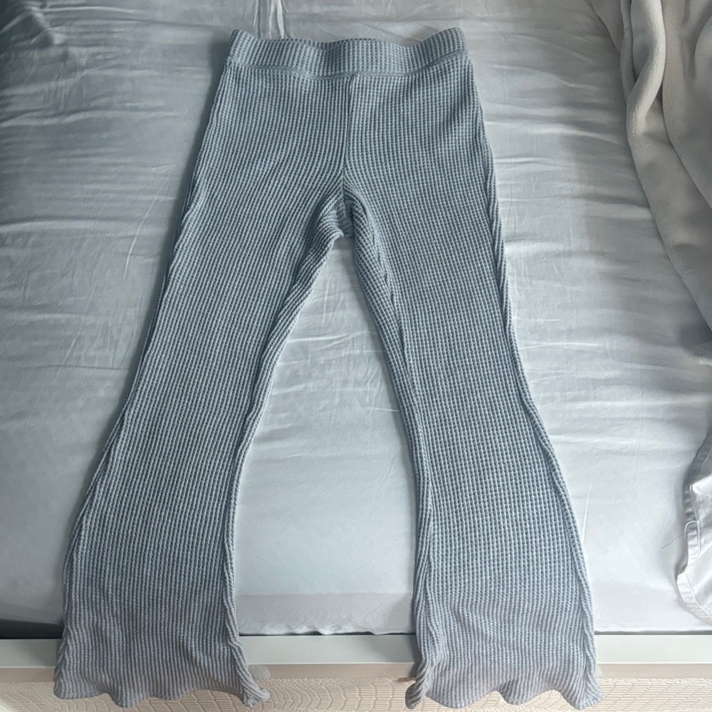 Gray Ribbed Knit Flare Pants